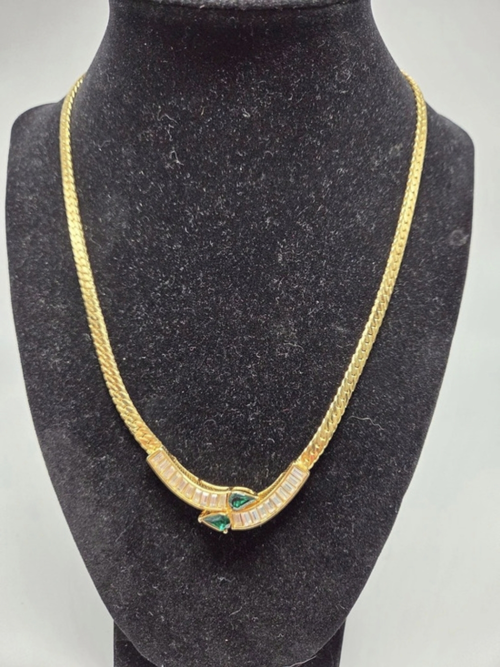 Park Lane Gold-Tone Green and Clear Stone Statement Necklace
